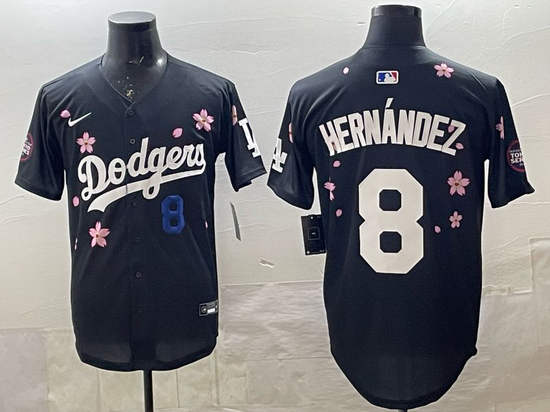 Men 2025 Nike Los Angeles Dodgers #8 Hernandez Black Game MLB Jersey 06